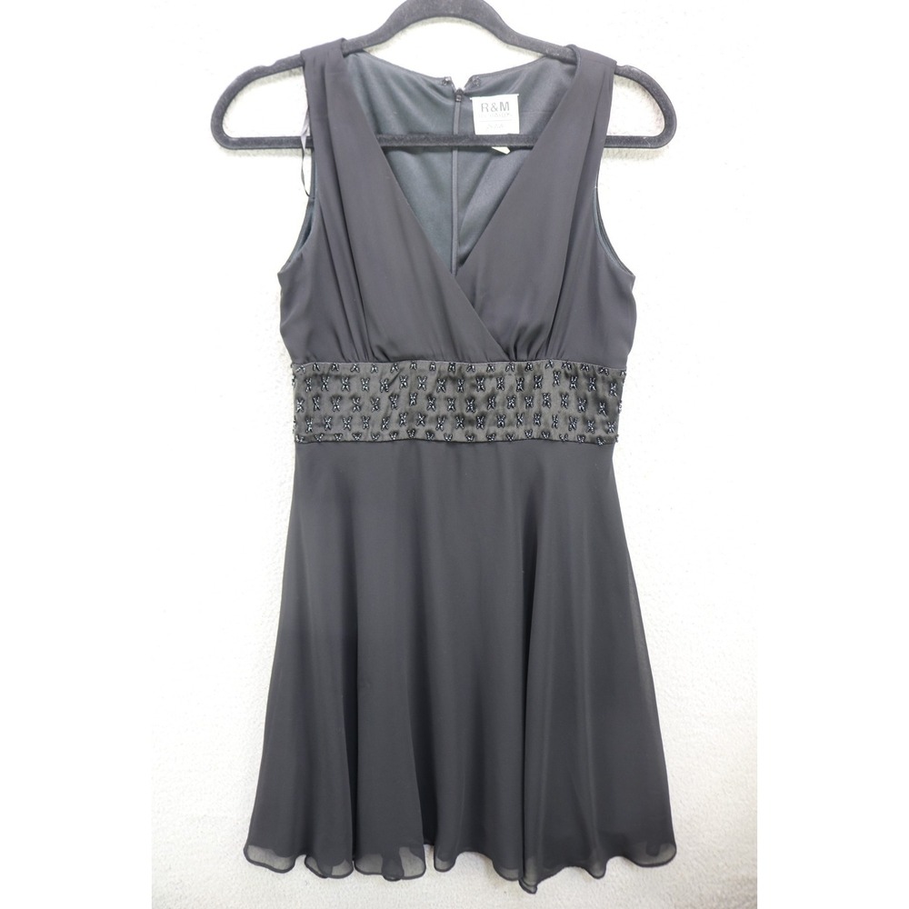 Vintage R & M Richards Petite Black Babydoll Beaded Chiffon Swing Dress-6/P-Y2K